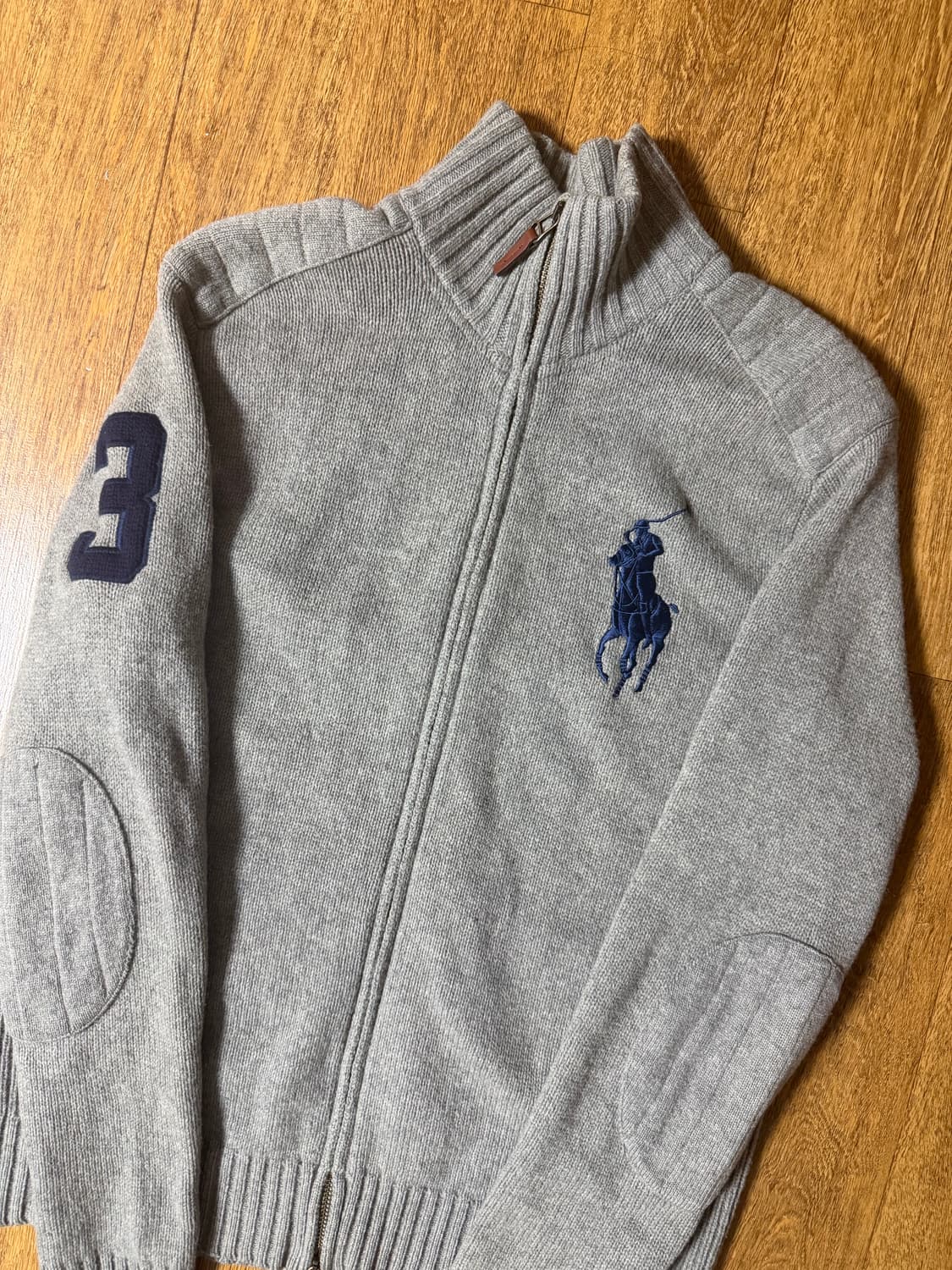 폴로 빅포니 3로고 그린 애쉬 그레이 니트집업 상품이미지2