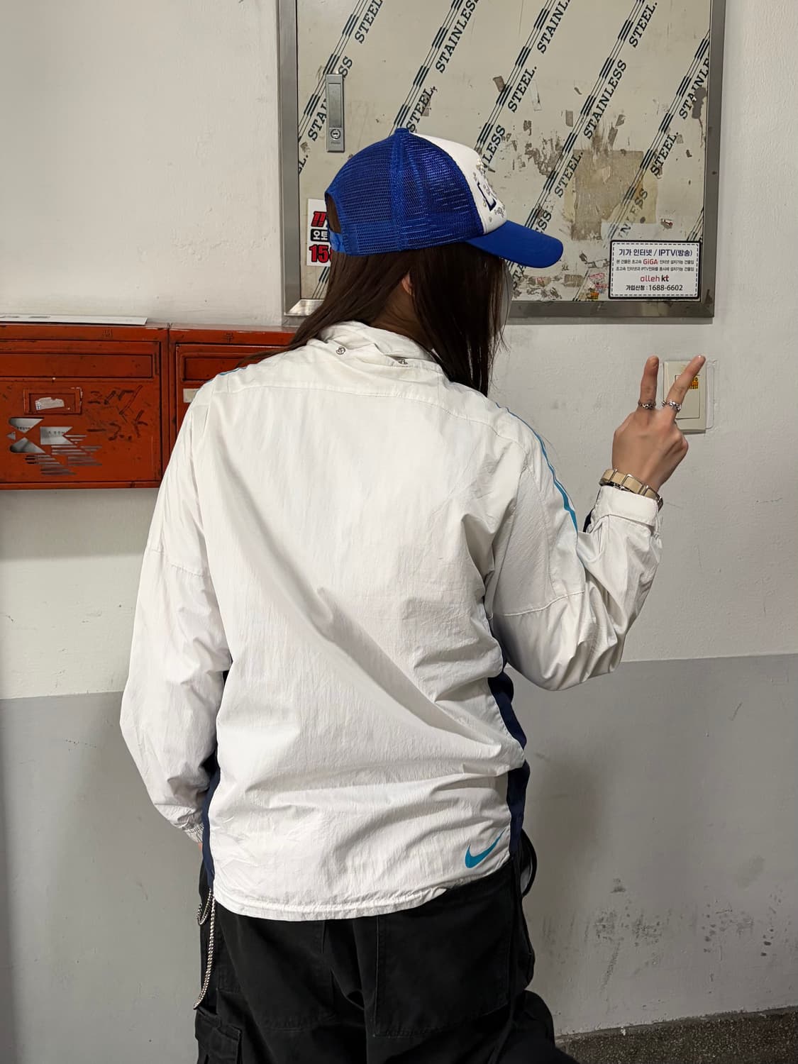 90s NIKE 올드스쿨 화이트&네이비 윈드브레이커 상품이미지4