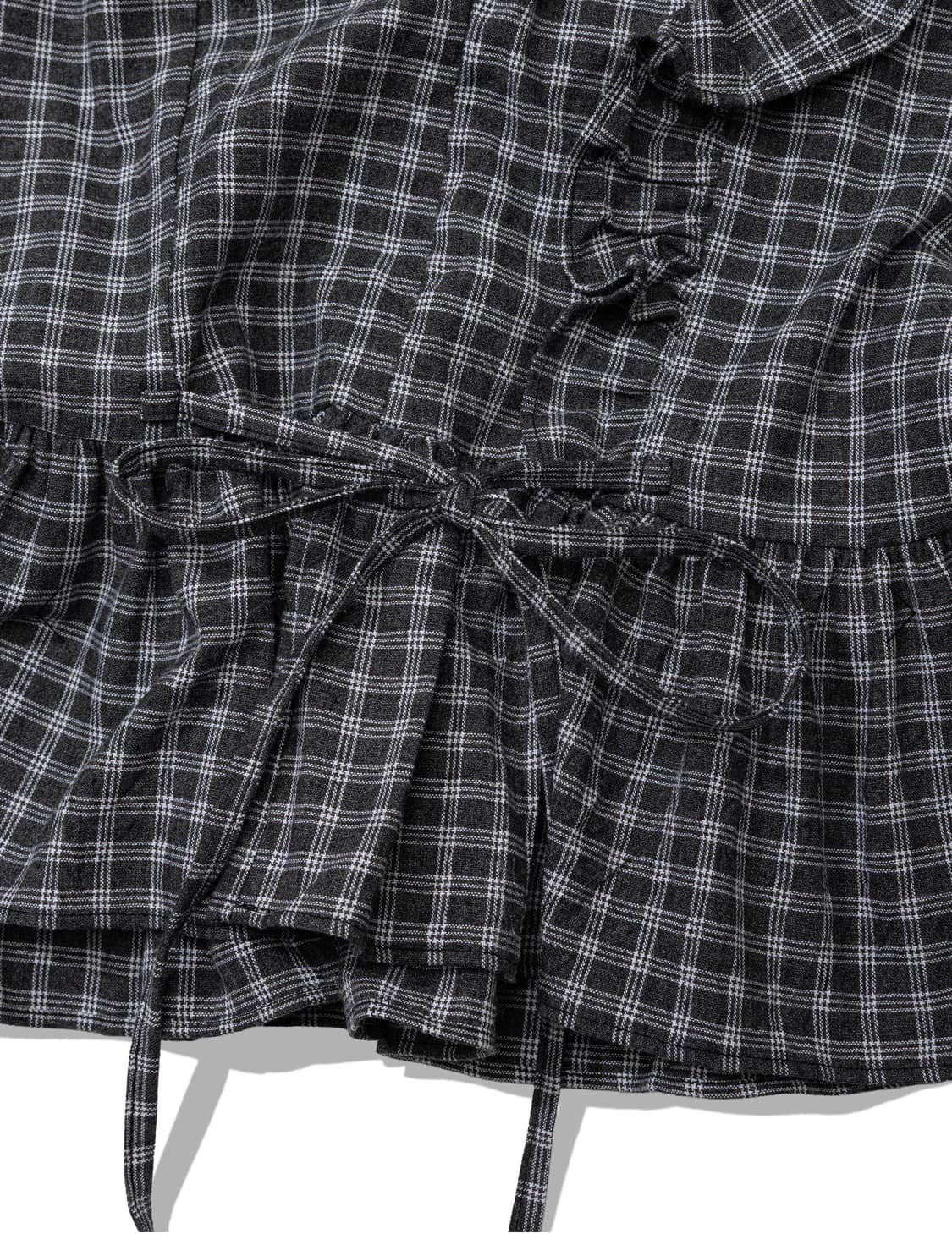 BUTTON CHECK FRILL BLOUSE(CHARCOAL) 상품이미지3