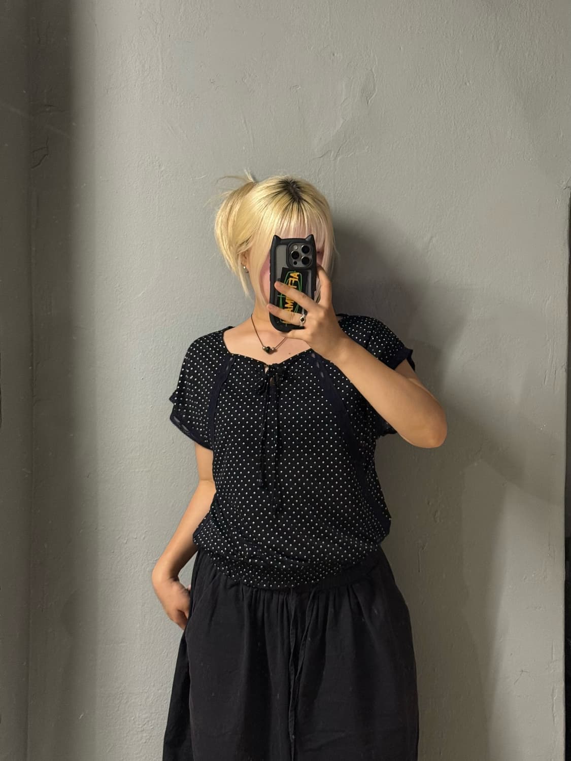 dot pattern lace detail ribbon top 상품이미지2