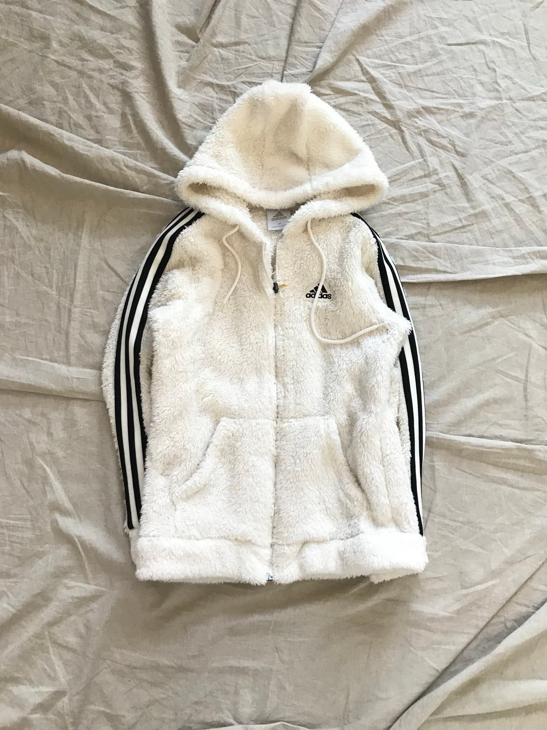 아디다스 삼선 로고 사이드라인 아이보리 플리스 후드집업 상품이미지5