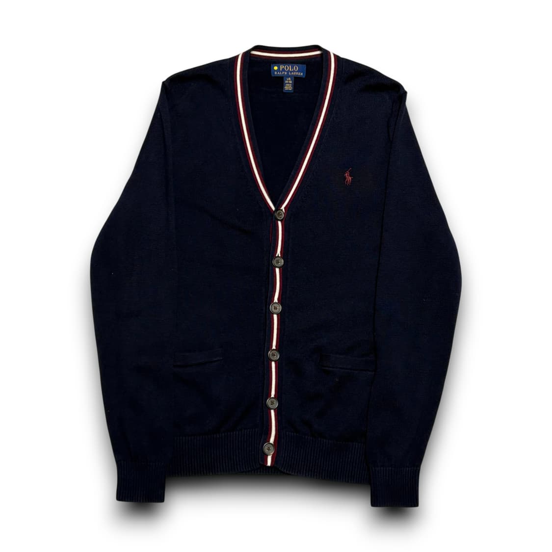 Polo Ralph Lauren 여성용 버건디포니 브이넥 네이비 가디건 상품이미지1