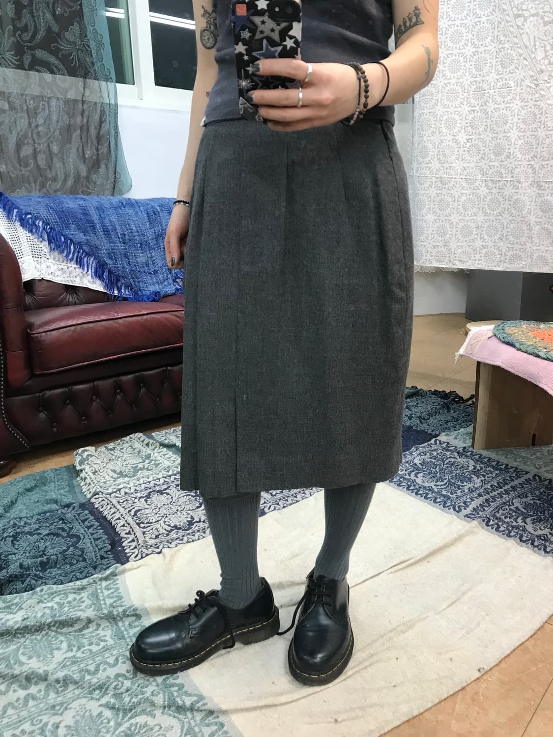 버버리 빈티지 차콜 미디스커트  상품이미지1