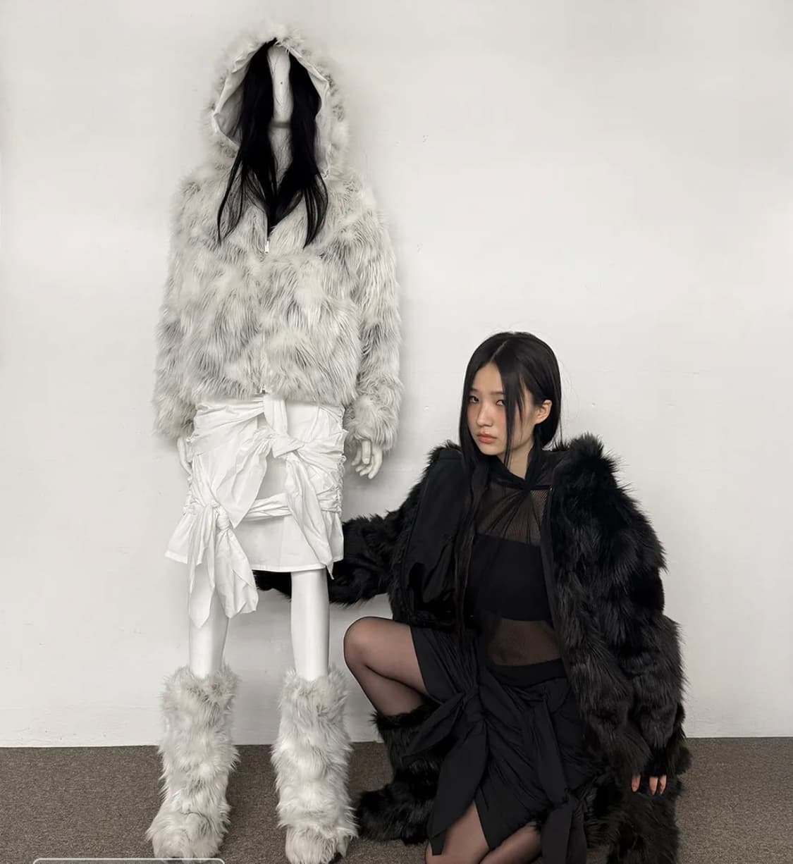 나체 리버시블 후디 폭스 퍼 자켓 크림 상품이미지2