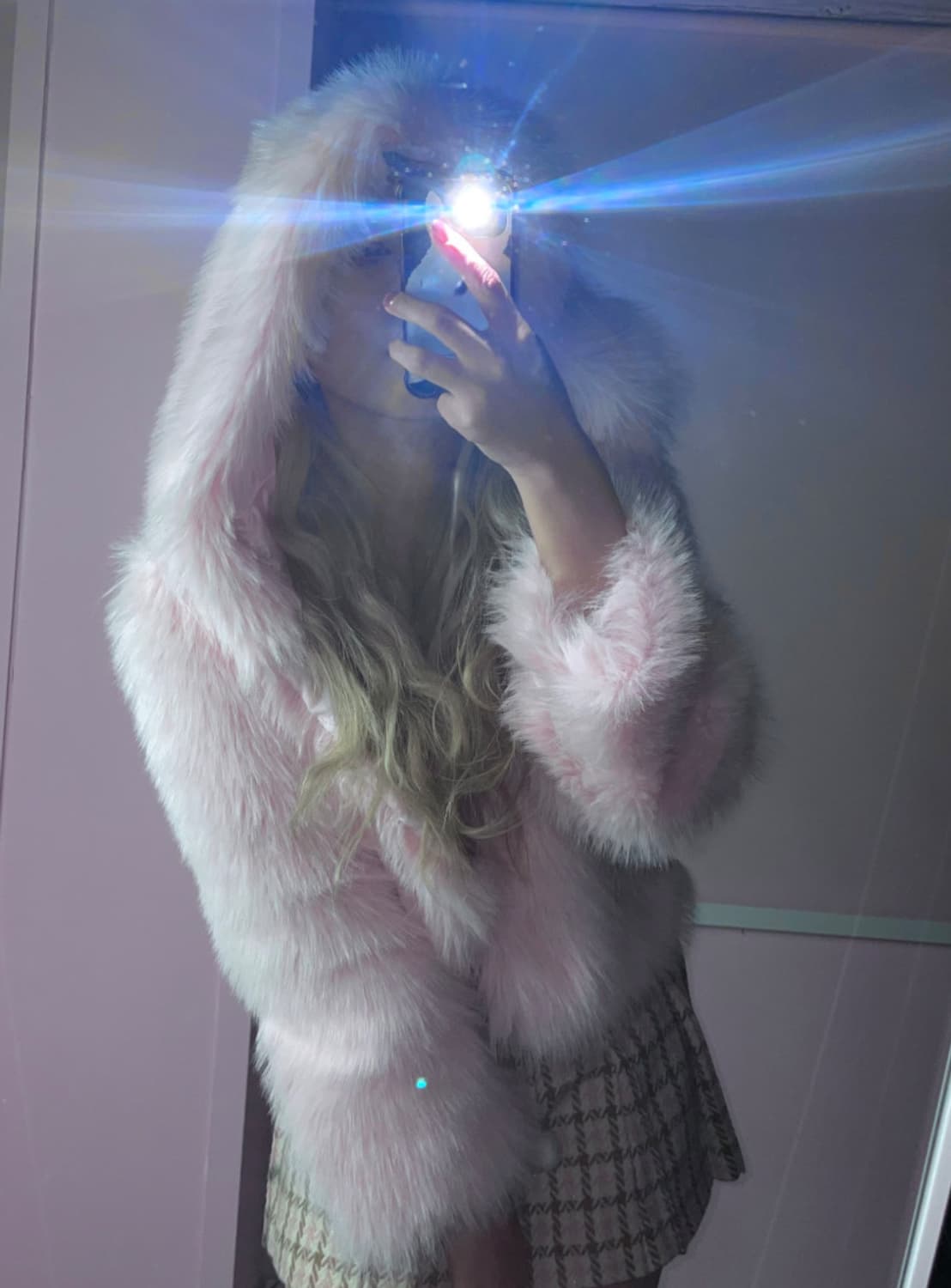 핑크 후드 퍼 자켓 갸루히메y2k 상품이미지2