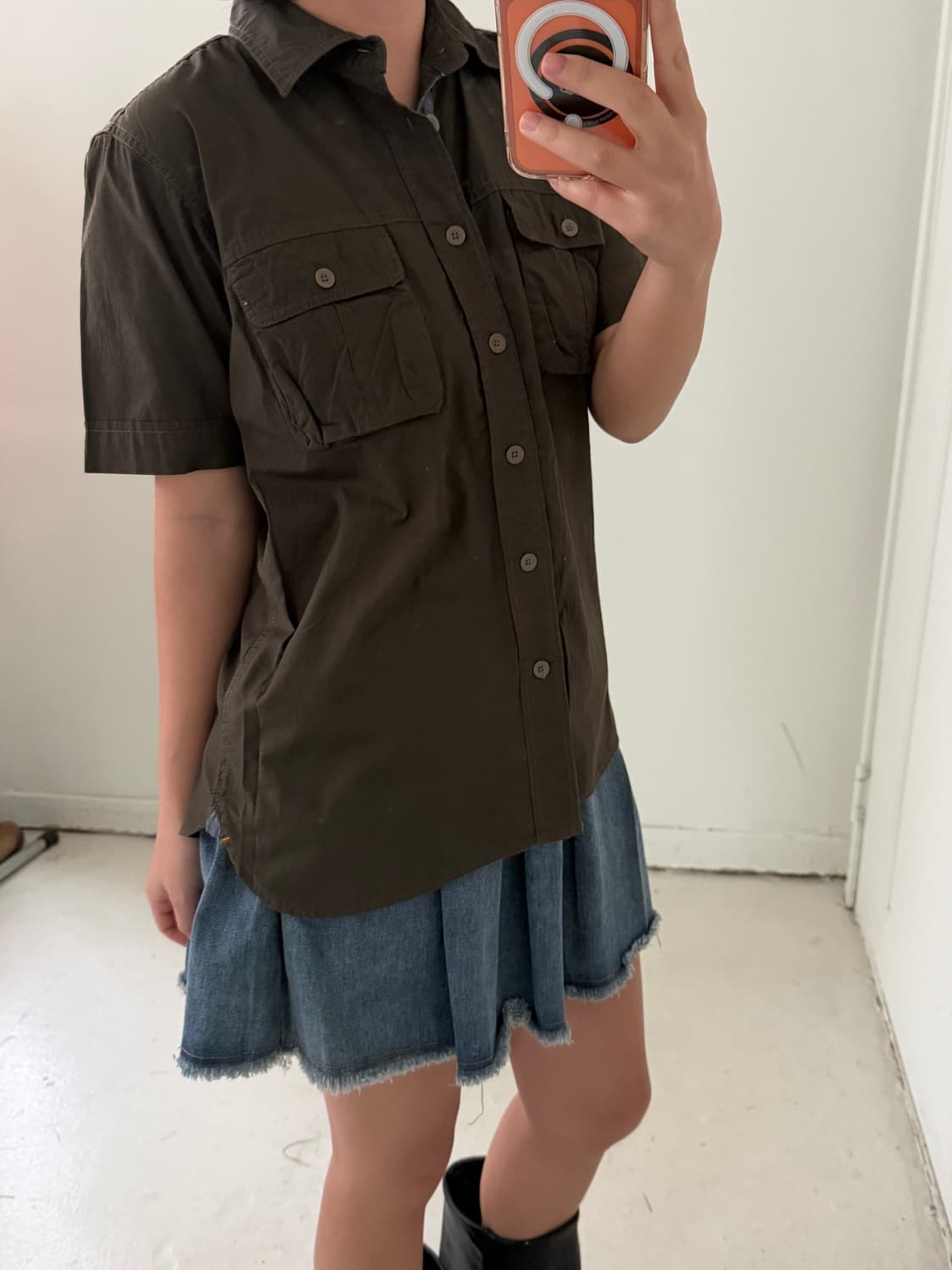 일본빈티지 카키 유틸리티 반팔셔츠 상품이미지1