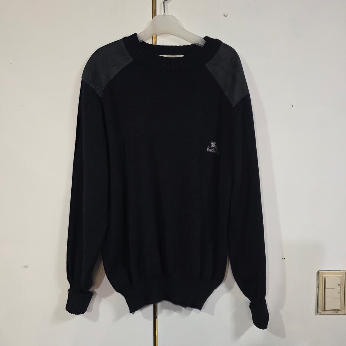 버버리 네이비 기마로고 엘보우 패치 코만도 퓨어 울 니트 L 상품이미지1