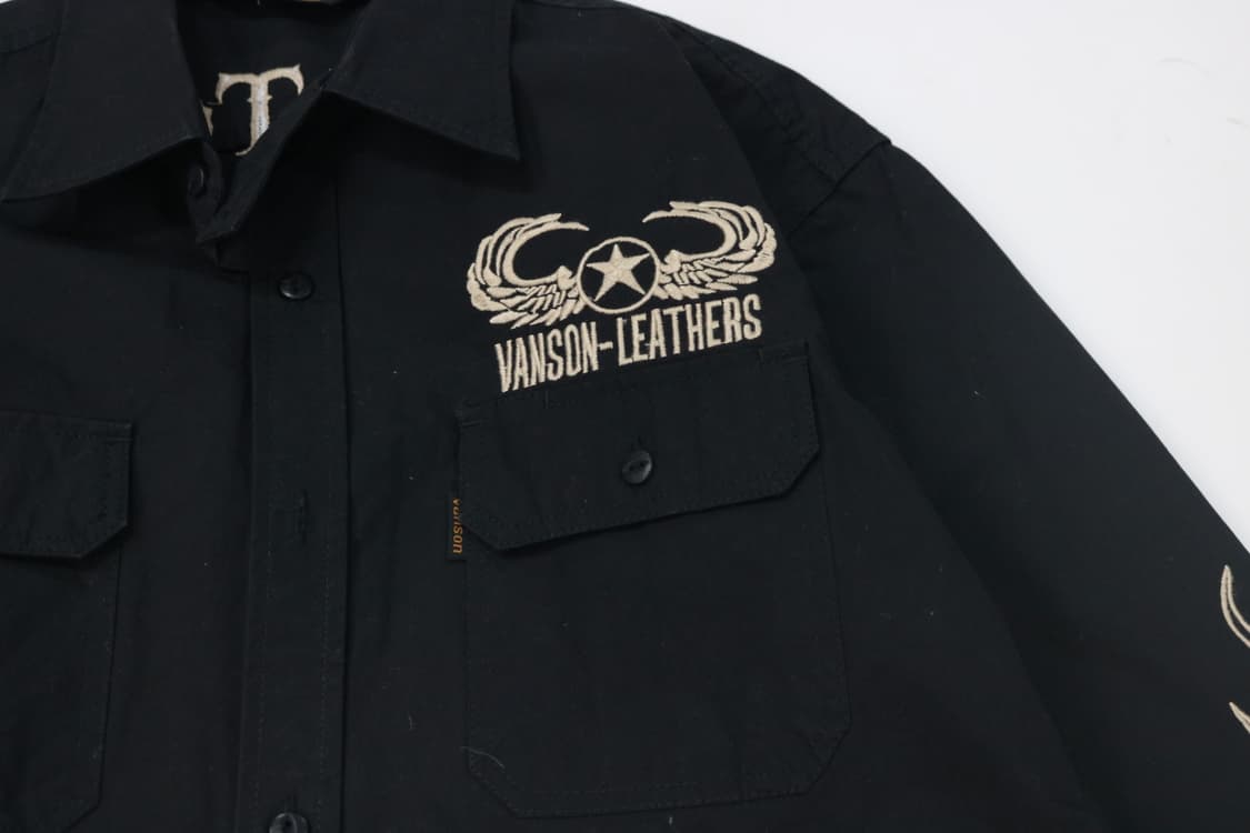 VANSON 밴슨 빈티지 스컬 윙 자수 블랙 워크 셔츠 (XL) 상품이미지7
