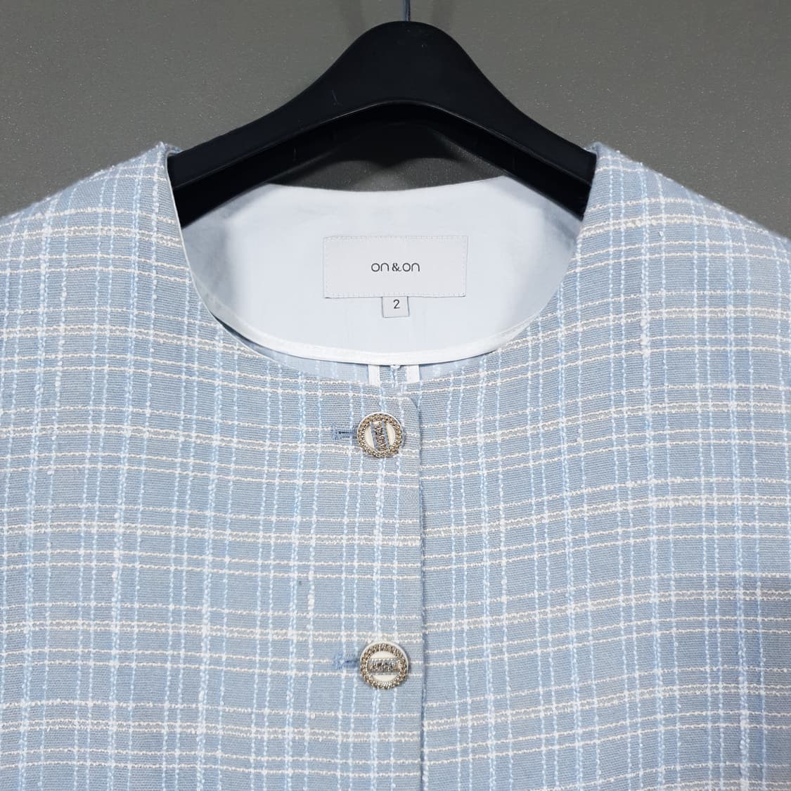 여성 S) 온앤온 신형 21ss 반팔 트위드 크롭 자켓 스카이블루 66 상품이미지4