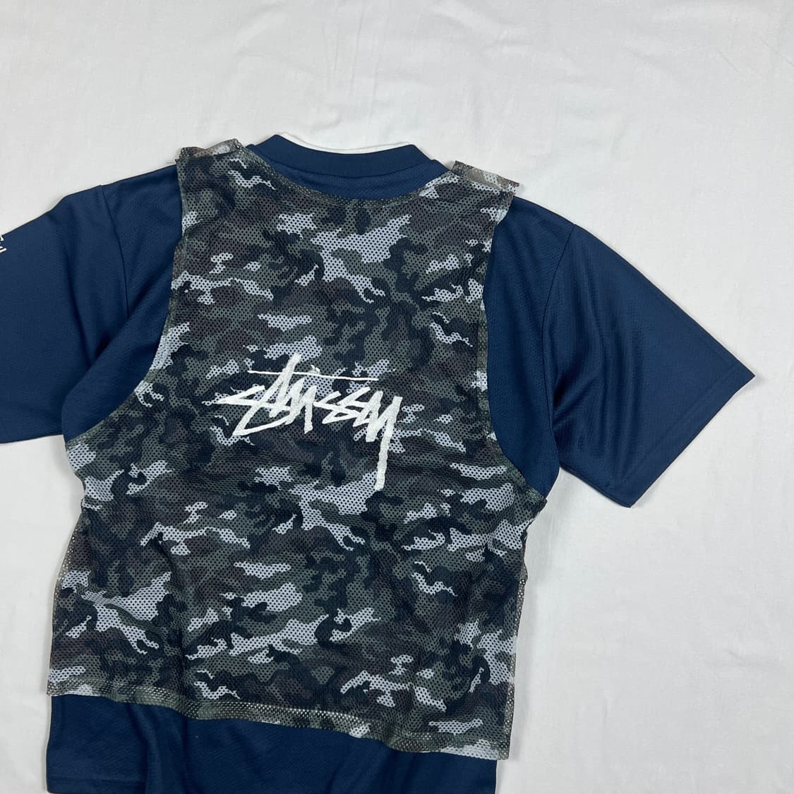 90‘s 스투시 stussy 빅로고 카모 레이어드 반팔저지 상품이미지4