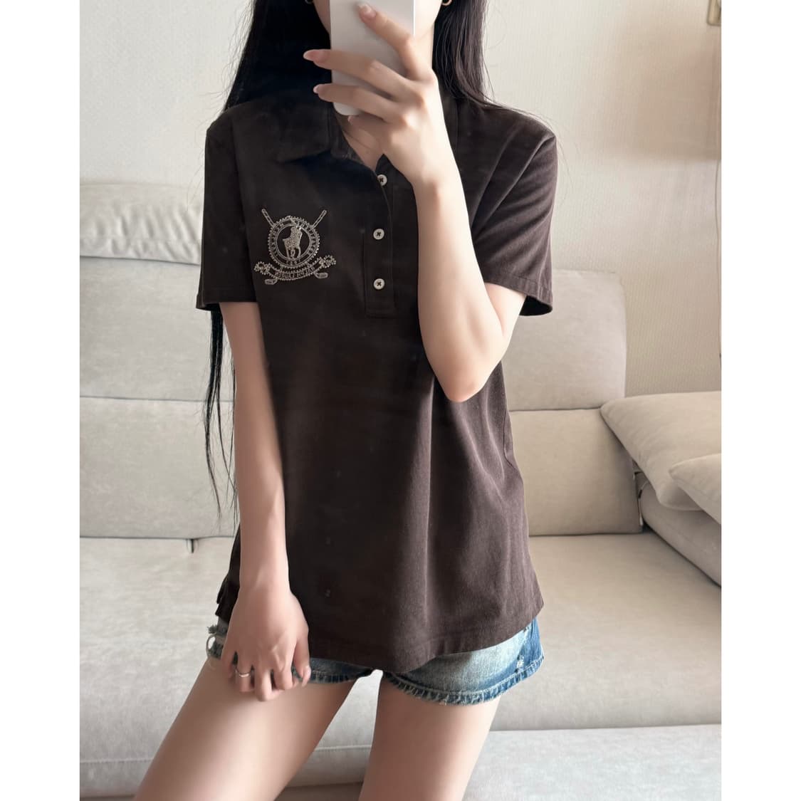 폴로 랄프로렌 빅포니 비즈 브라운 pk 골프 반팔 상품이미지1