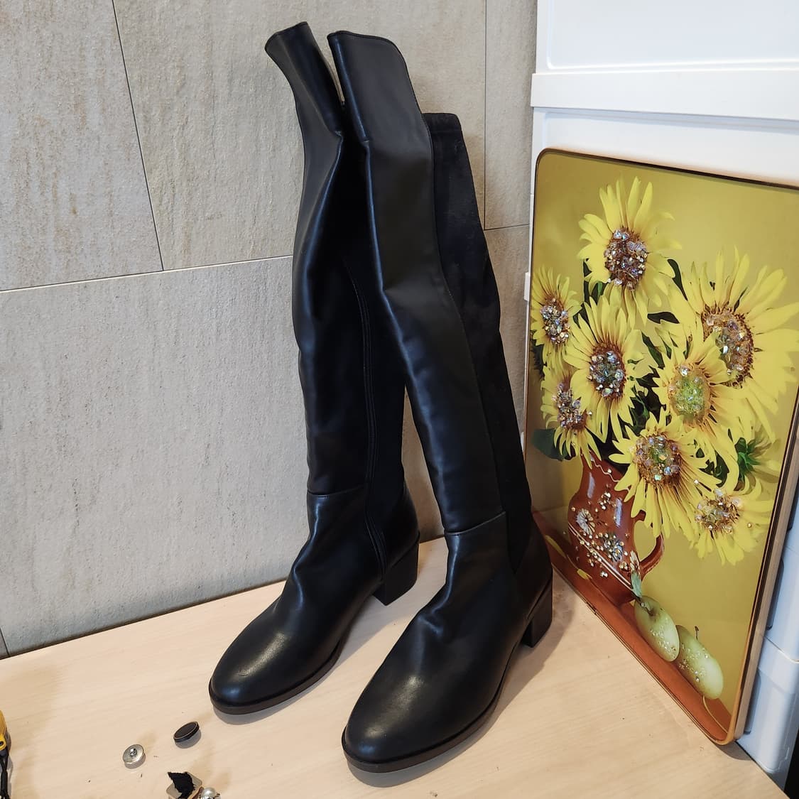 블랙 가죽+스웨이드 롱부츠✨ 니하이 라인 완벽
235 상품이미지2