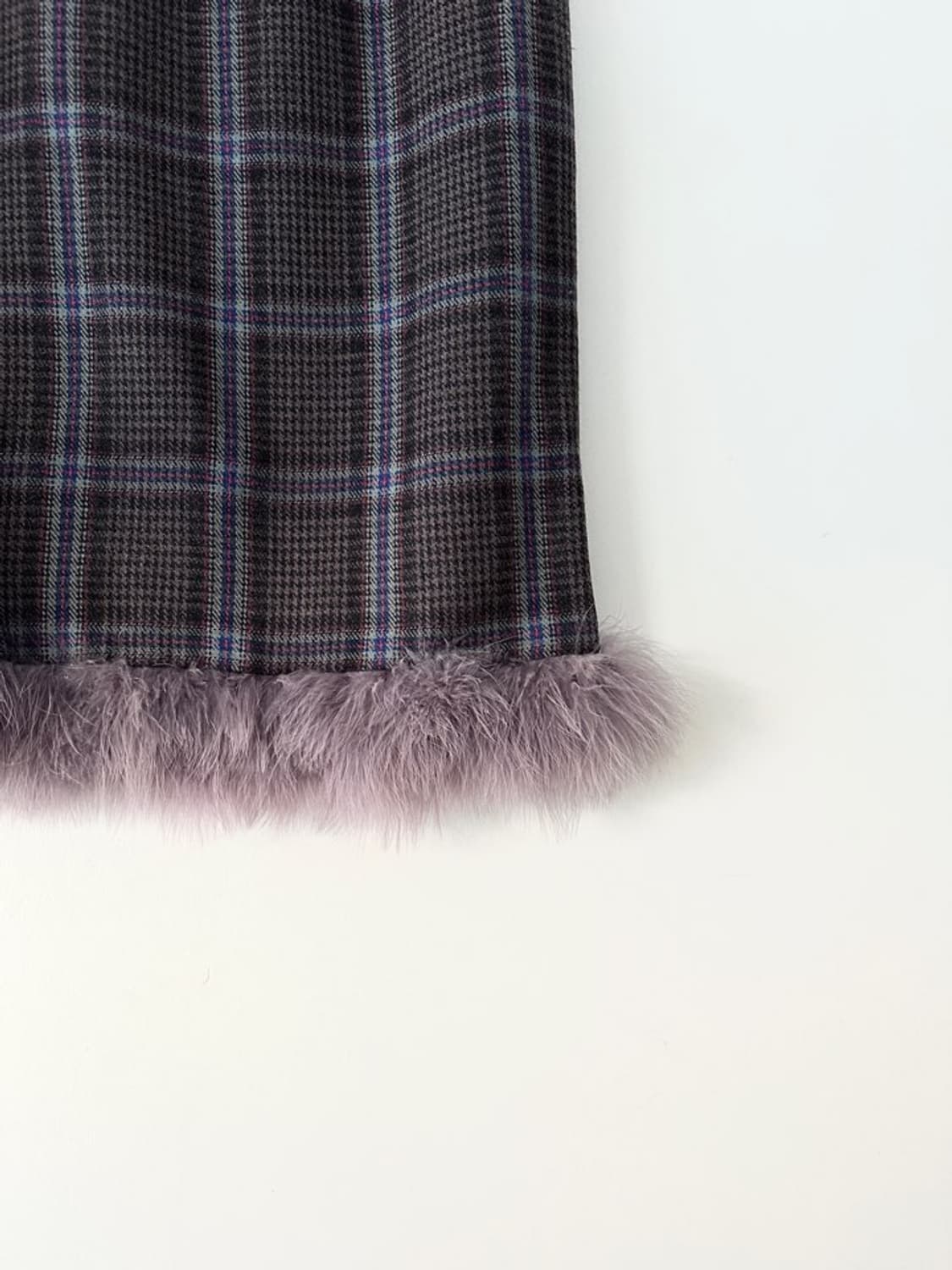 Check fur mix skirt / purple 상품이미지2