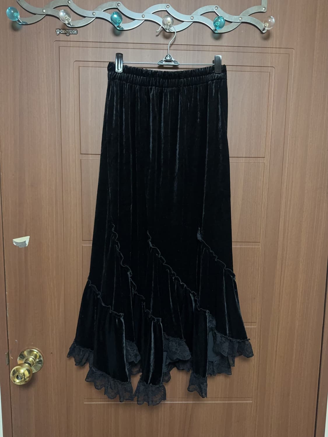 공겜여주 오네갸루 지뢰계 빈티지 벨벳 레이스 블랙 롱 스커트 상품이미지1