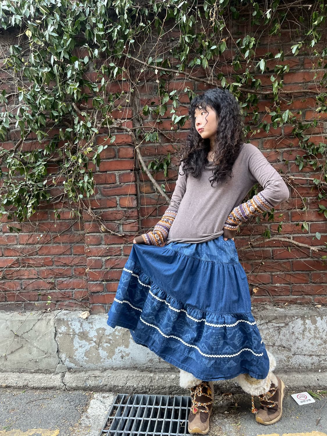 X-girl 히피패턴 데님 코튼 스커트 상품이미지2