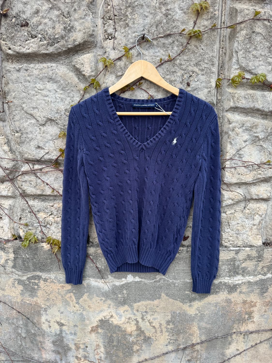 폴로 랄프로렌 빈티지 우먼 브이넥 꽈배기 코튼 니트 m 상품이미지1