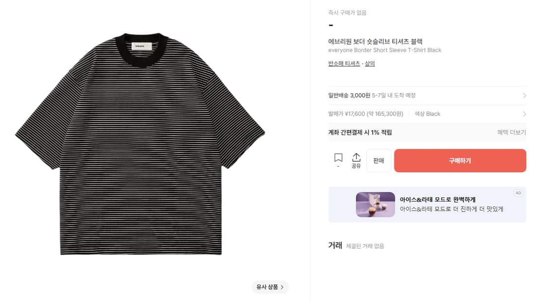 Everyone Tokyo 에브리원 보더 숏 슬리브 블랙 XL 상품이미지2