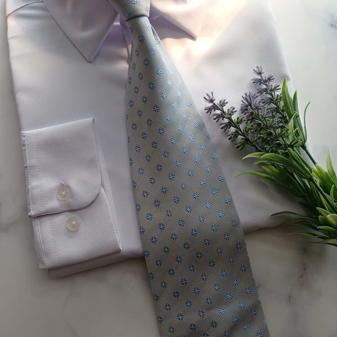 아쿠아스큐텀 실크 베이지&블루 패턴 넥타이 9.5cm A등급 A18643 상품이미지5