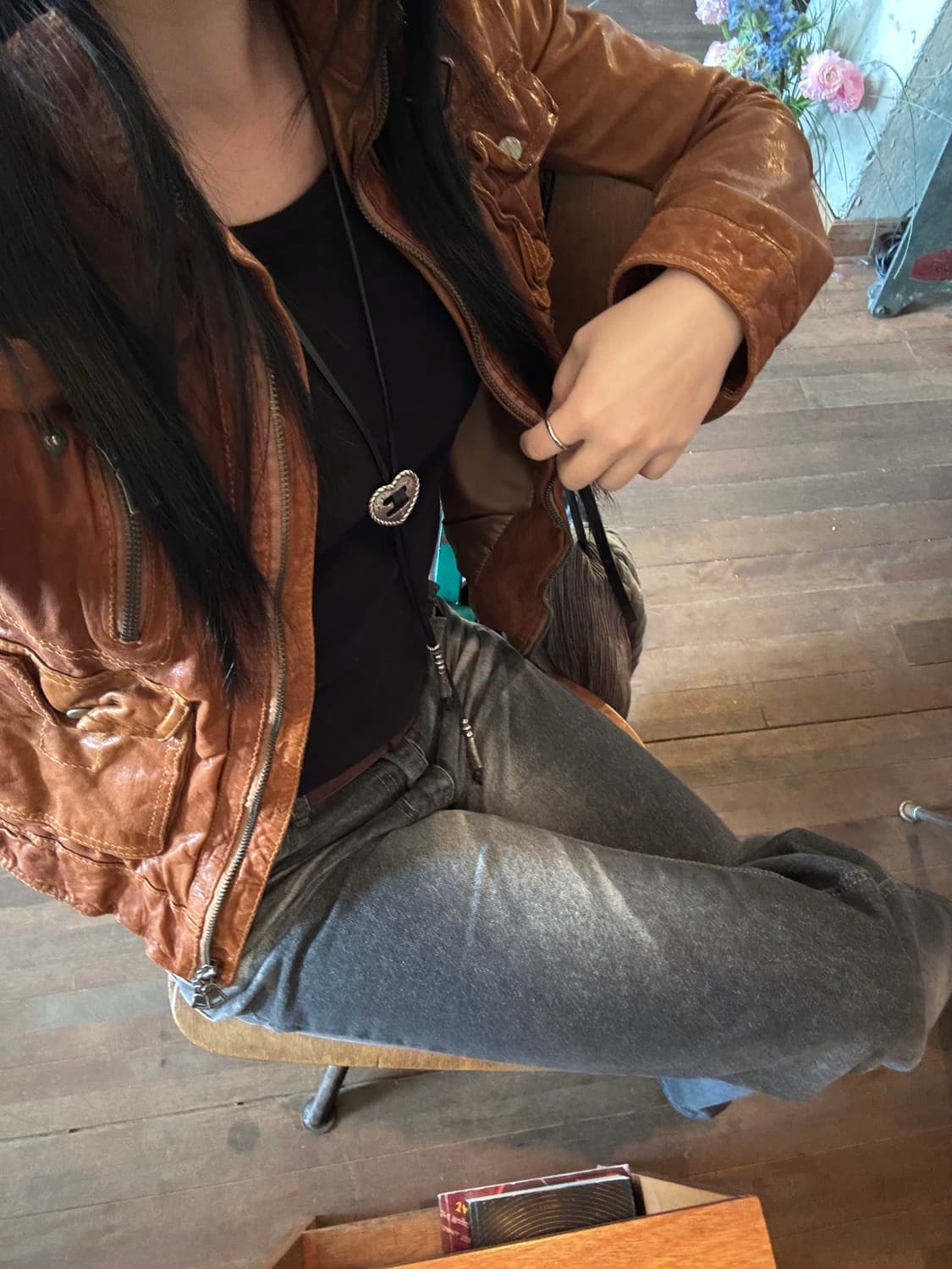 리얼 레더 카멜 카고 레더자켓 상품이미지4