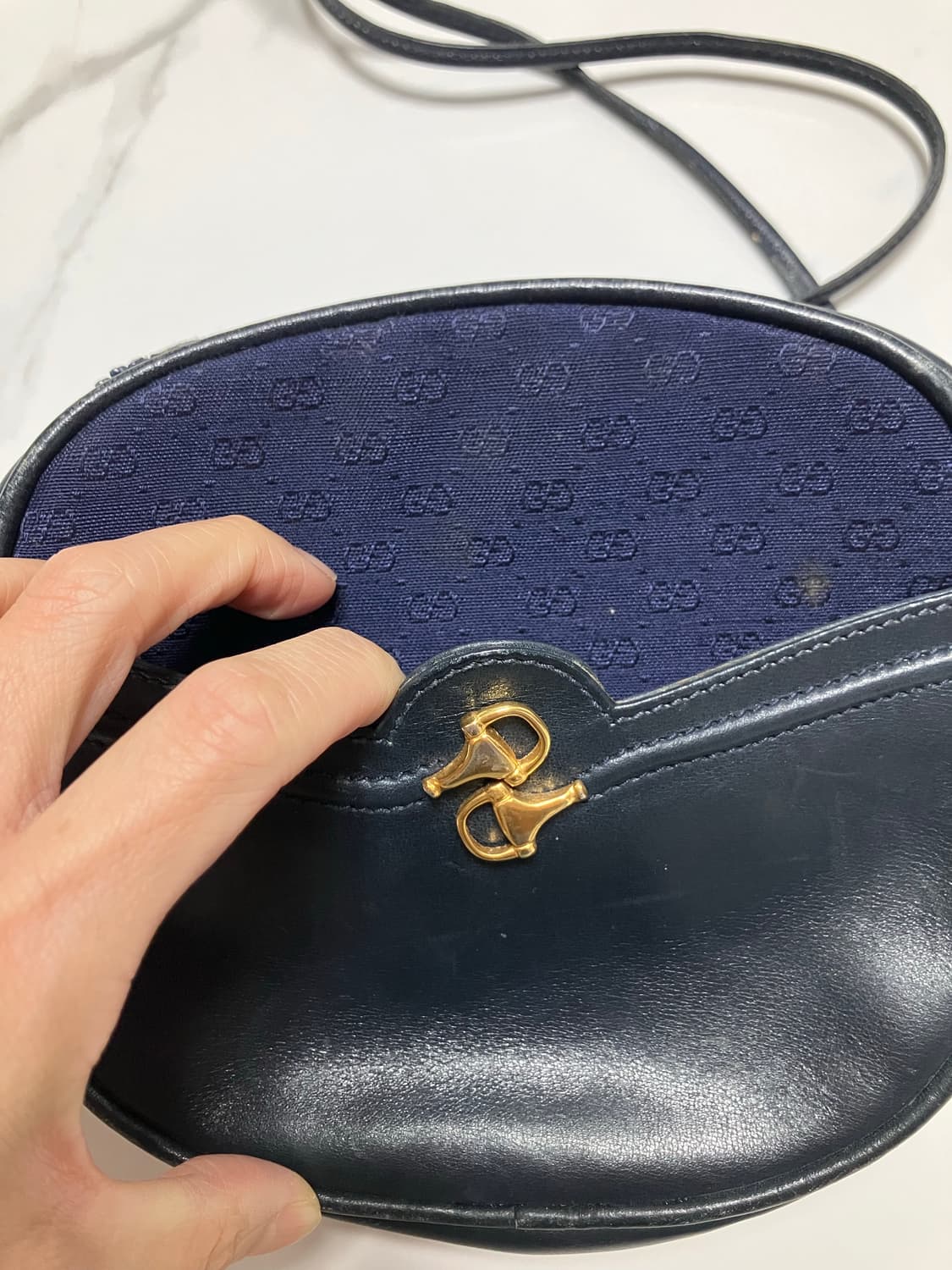 올드 구찌 빈티지 미니 탬버린백 네이비 크로스백 상품이미지3