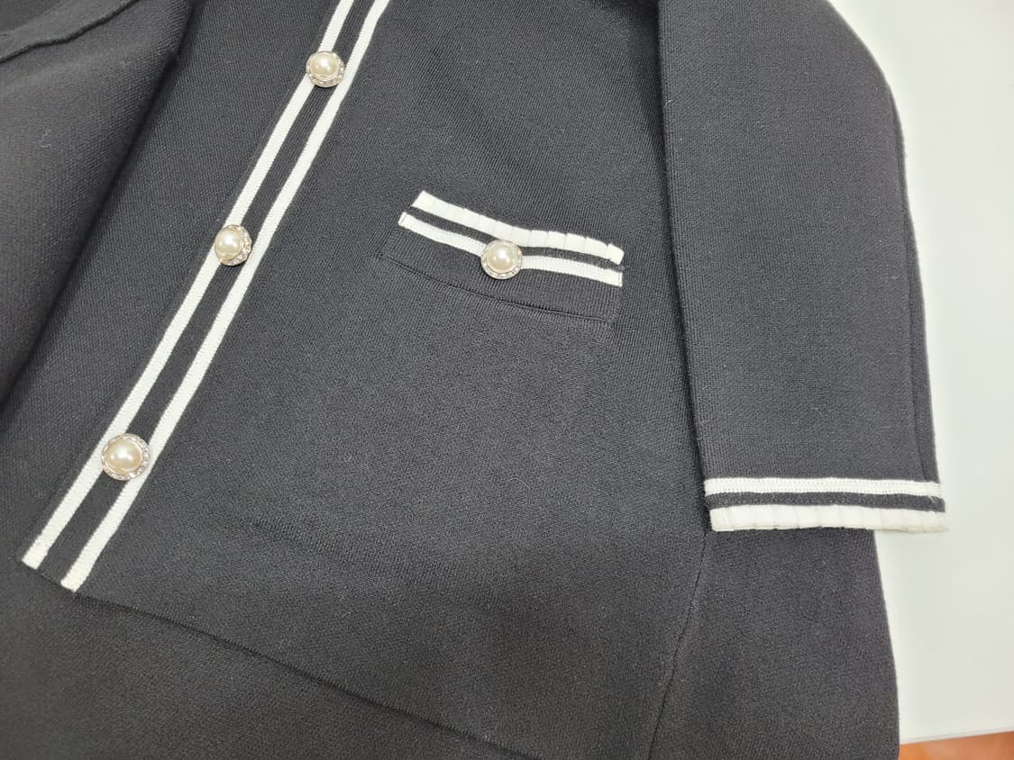 maje 마쥬 큐빅 진주 버튼 울 가디건 / 여 1 블랙 화이트 상품이미지5