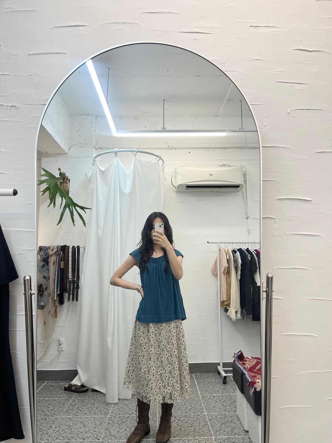 딥블루 주름 블라우스 상품이미지3