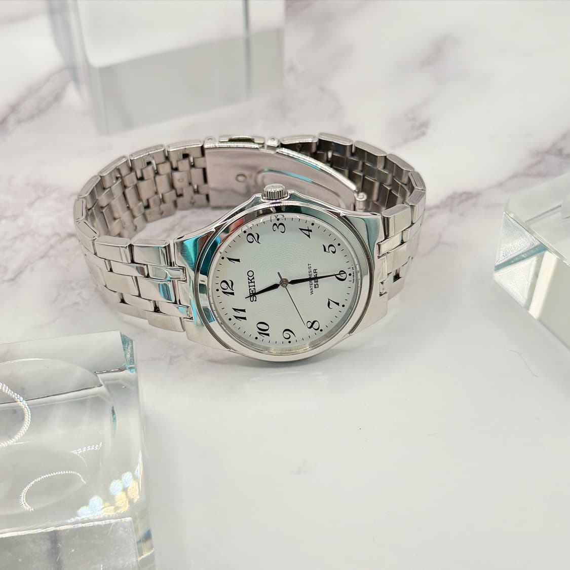 90s00s 빈티지 세이코 화이트 5BAR 기요셰다이얼  브레이슬릿 워치 상품이미지1