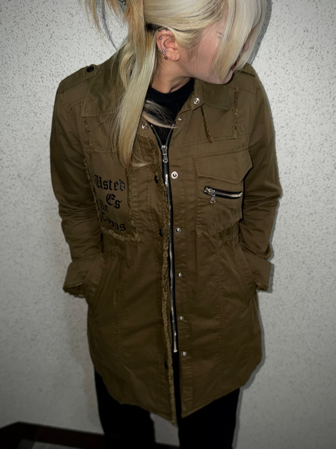 Egoist 레테링 카키 야상 상품이미지1