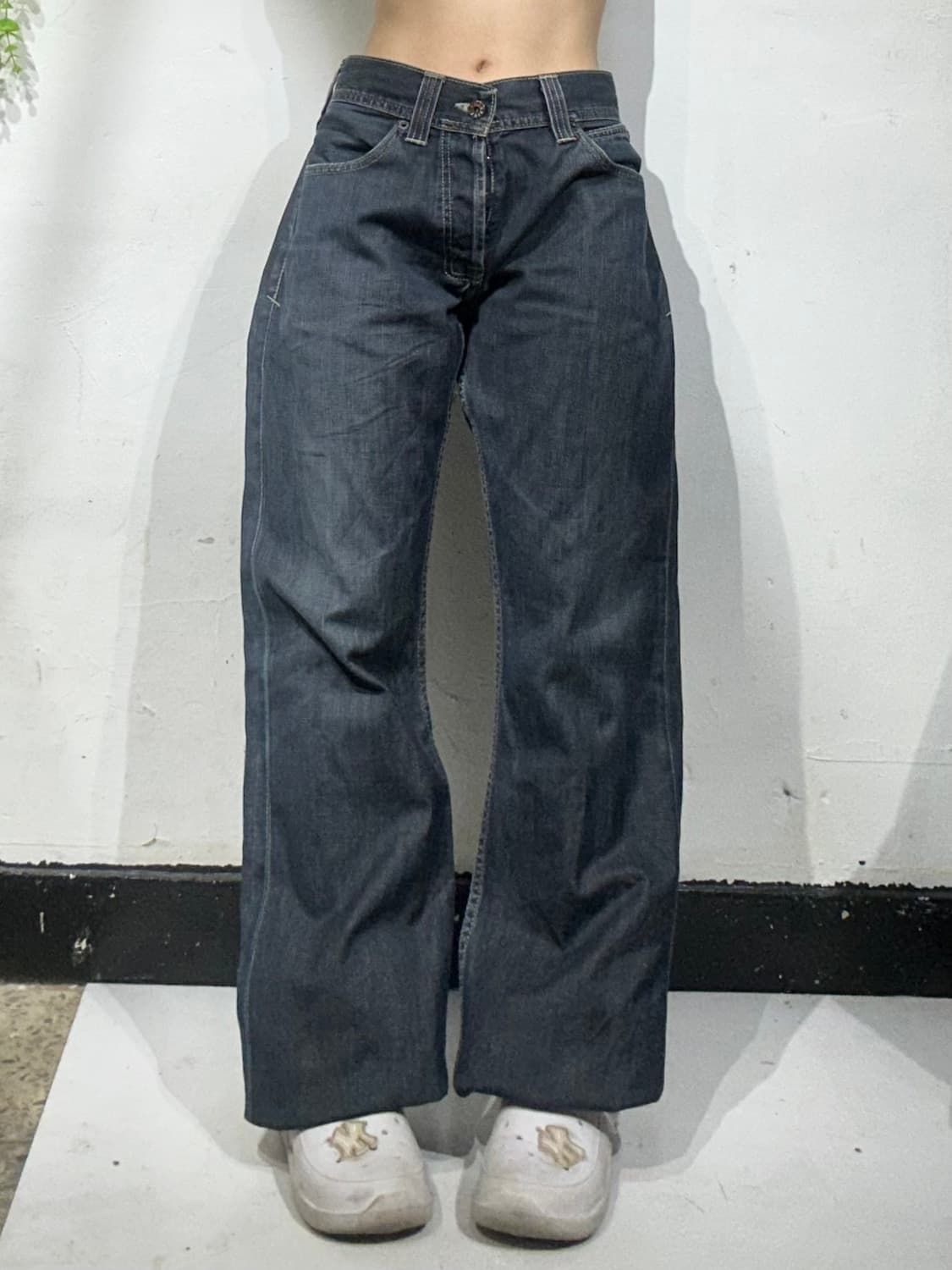 에비수 진청 와이드 부츠컷 워싱 프린팅 데님 팬츠 청바지 34 상품이미지3