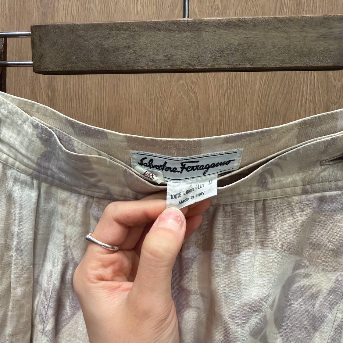 살바토레 페라가모 린넨 랩 스커트 보태니컬 리프 패턴 H라인 베이지 상품이미지7