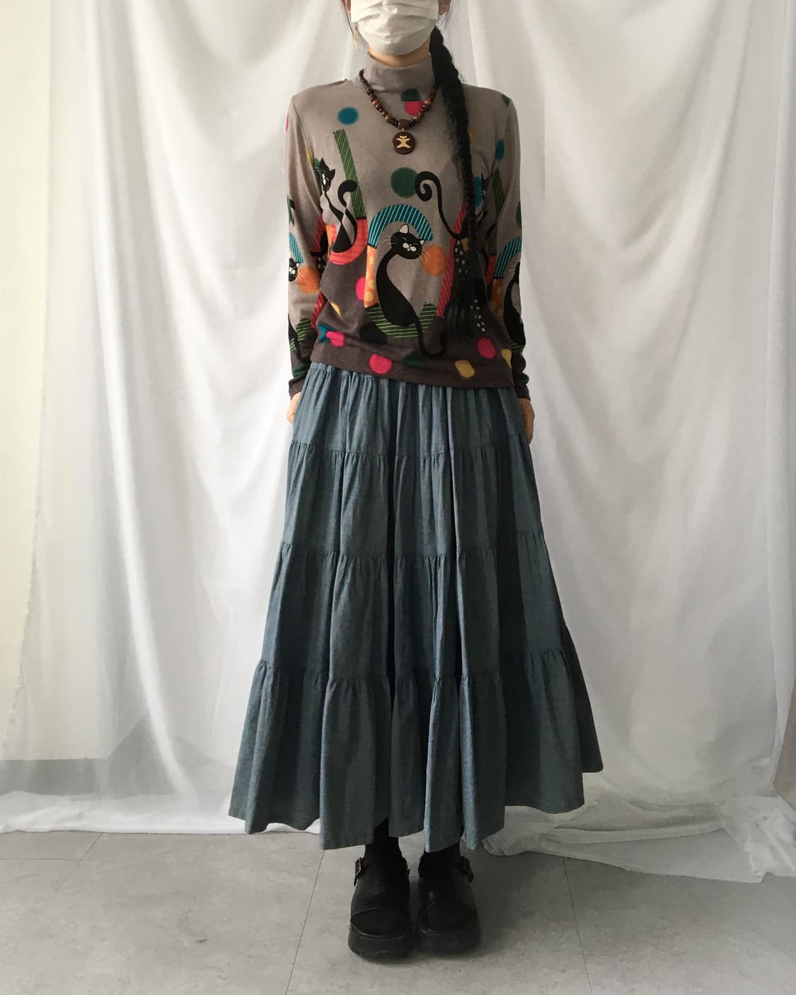 Cat printing high neck knit sleeve 상품이미지5