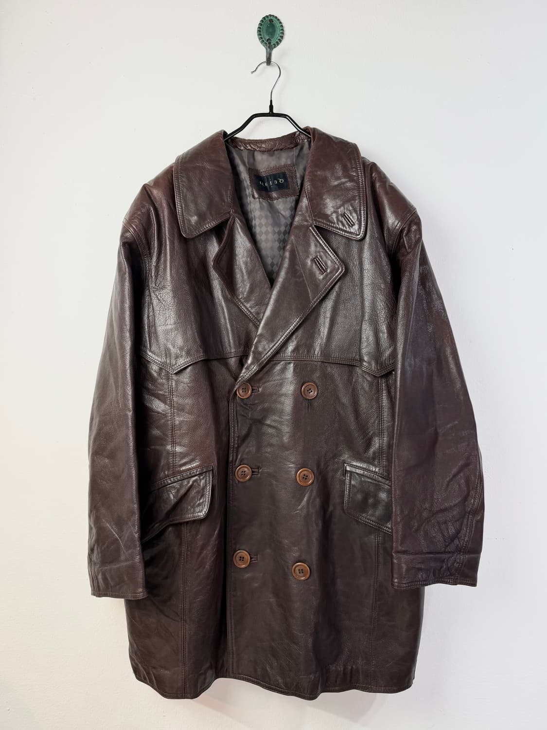 QUINO 고트 스킨 더블 브레스티드 레더 하프 코트 상품이미지1