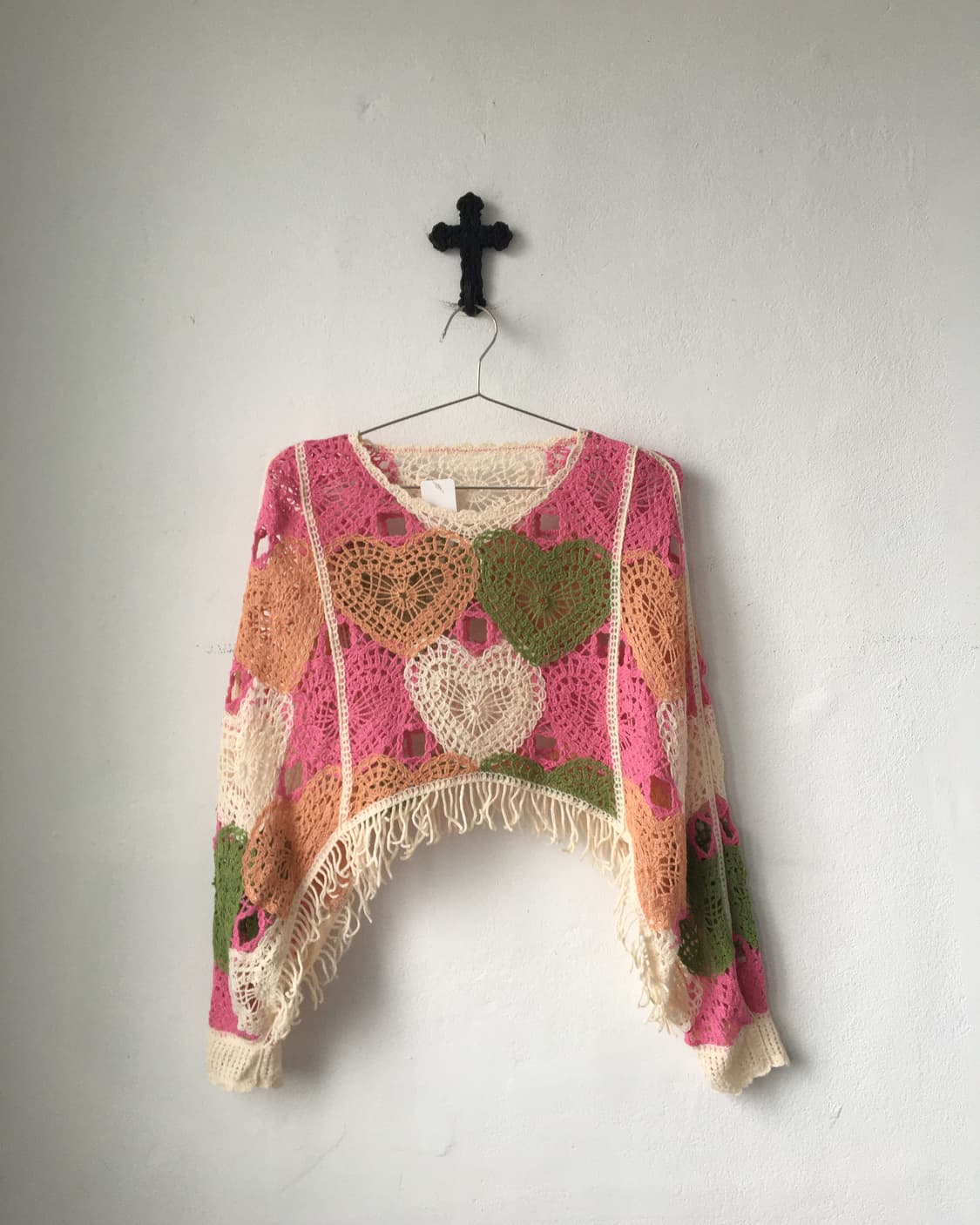 Heart pattern fringe crochet top 상품이미지2