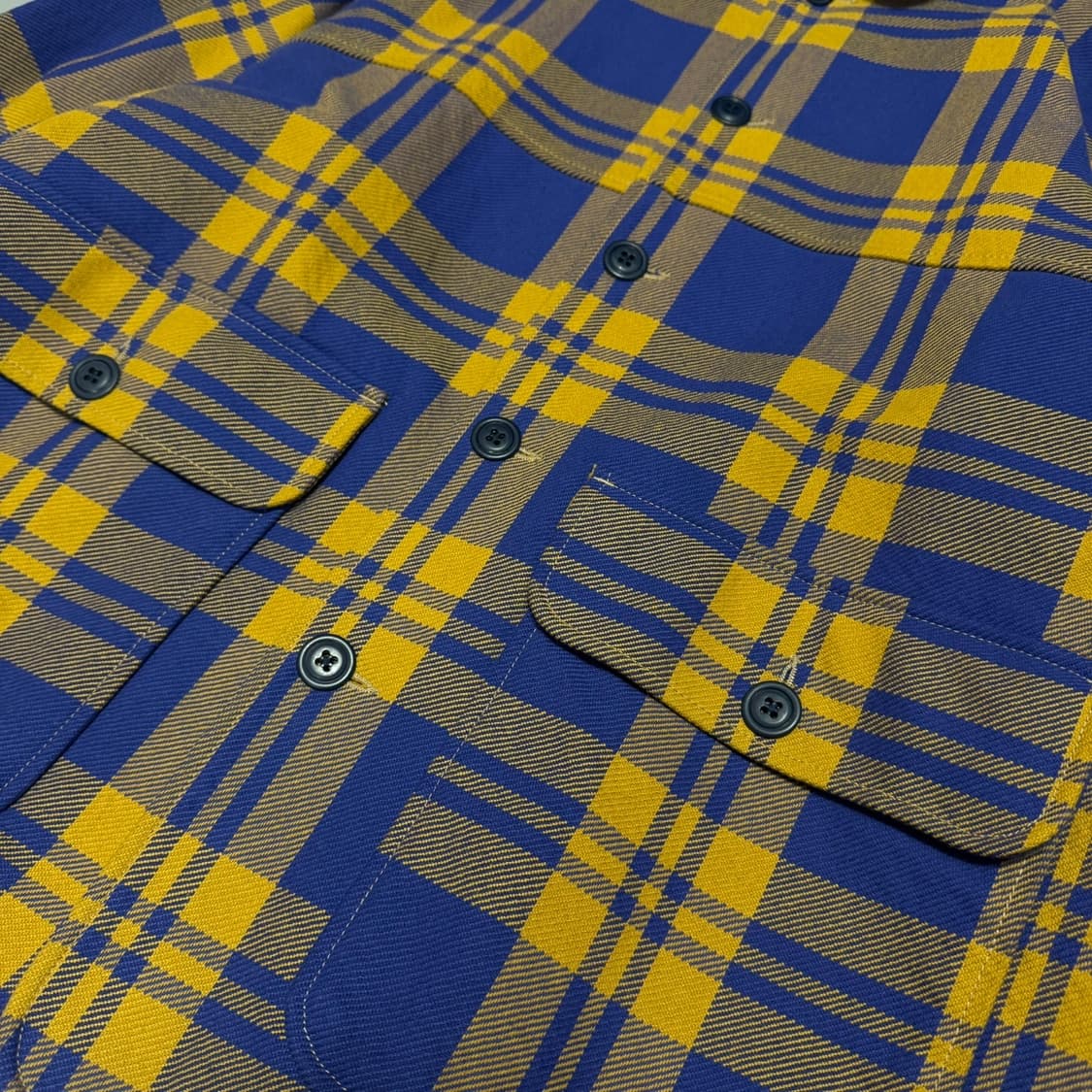 빔즈(BEAMS) 블루 머스타드 체크 패턴 코튼 빅실루엣 커버올 자켓 상품이미지5
