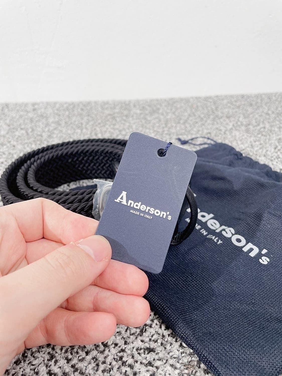 (정품/새상품) 앤더슨즈 남성 블랙 레더 패브릭 위빙 벨트 상품이미지3