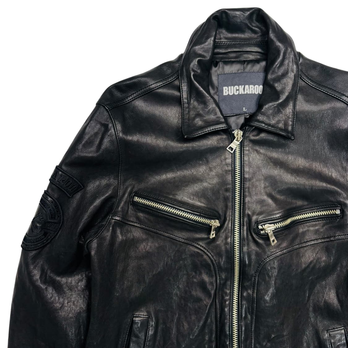 버커루 패치 로고 램스킨 레더 자켓 L 상품이미지2