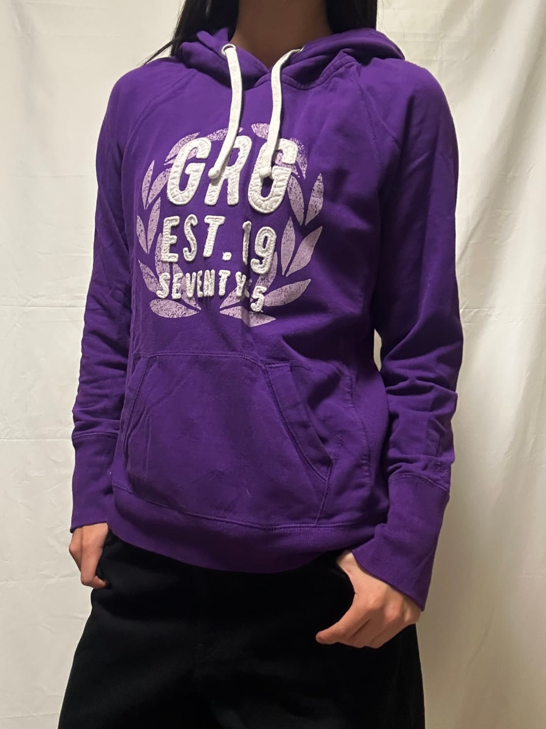 빈티지 프린팅 퍼플 후드티 상품이미지2