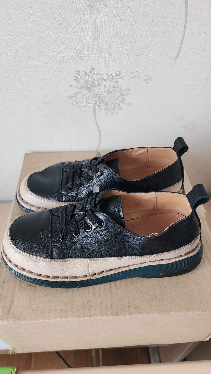 KOS 블랙 베이지 가죽 캐주얼 운동화 245 상품이미지2