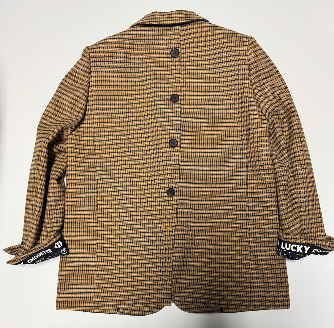 여성 럭키슈에뜨 커스텀 뒷 트임 단추 체크 자켓 66~77 상품이미지2