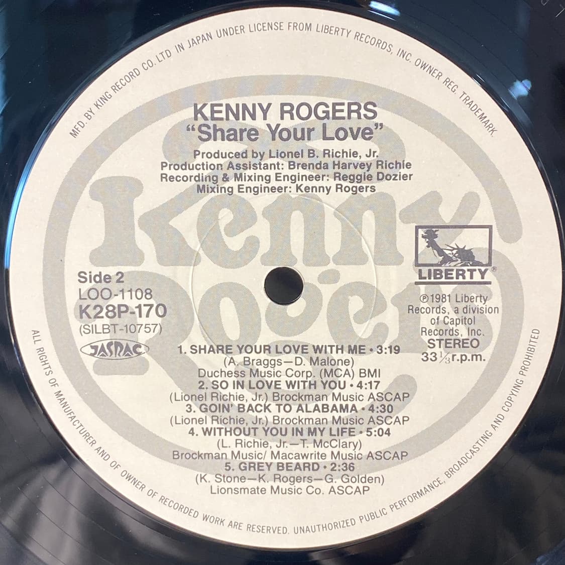 (수입중고LP-컨츄리록) Kenny Rogers -Share 상품이미지5