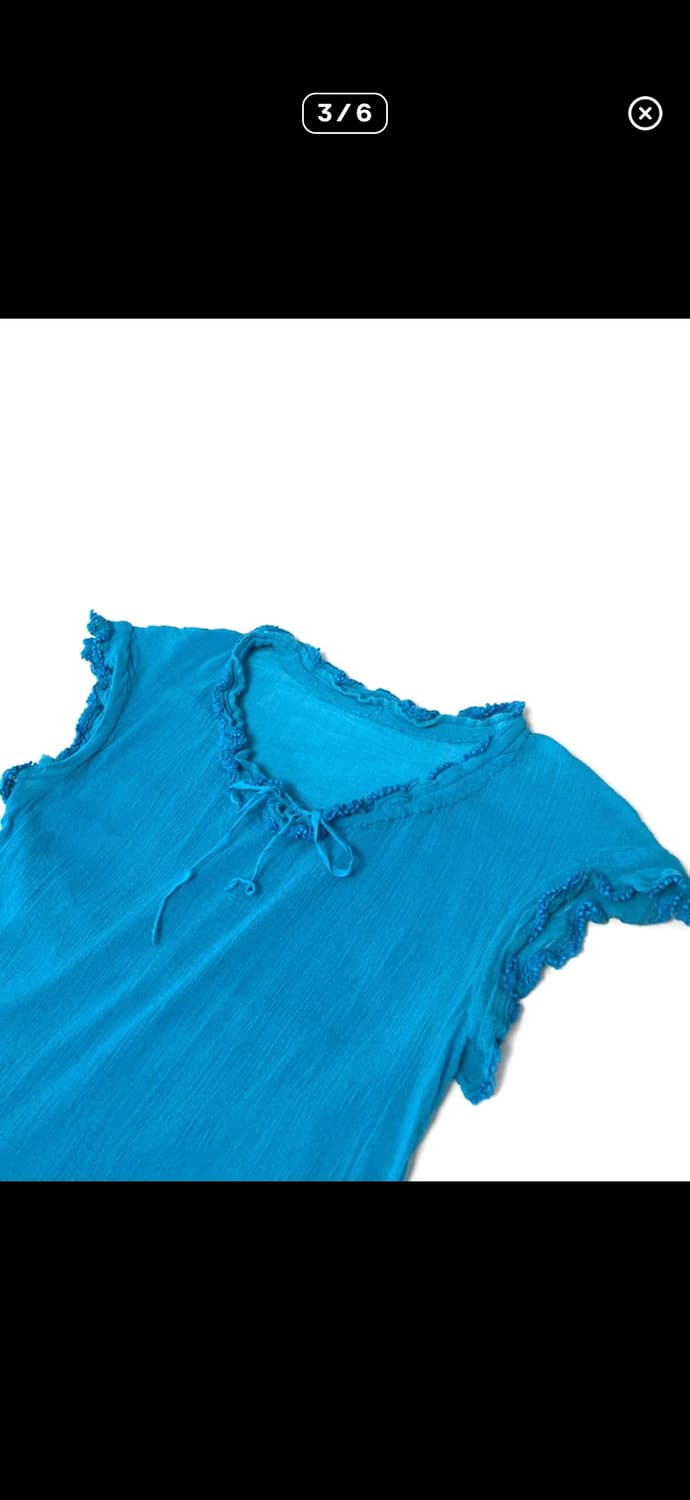 이세이미야케 슬리브리스 블라우스 프릴 디테일 틸 블루 상품이미지4