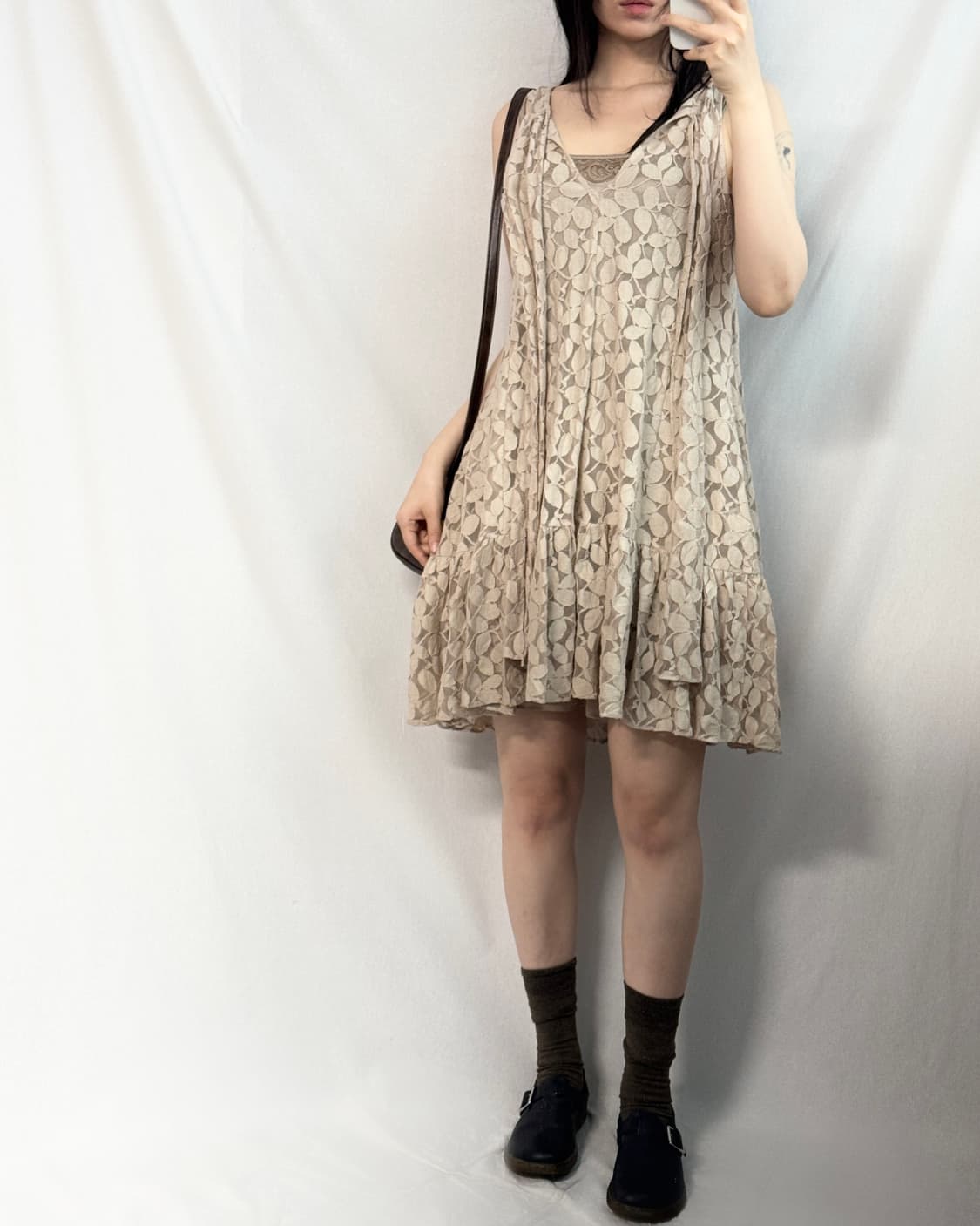 타이 넥 플라워 레이스 원피스 2pcs SET 상품이미지3