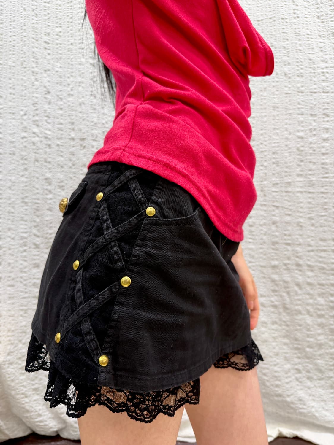lace-up black mini skirt 상품이미지1