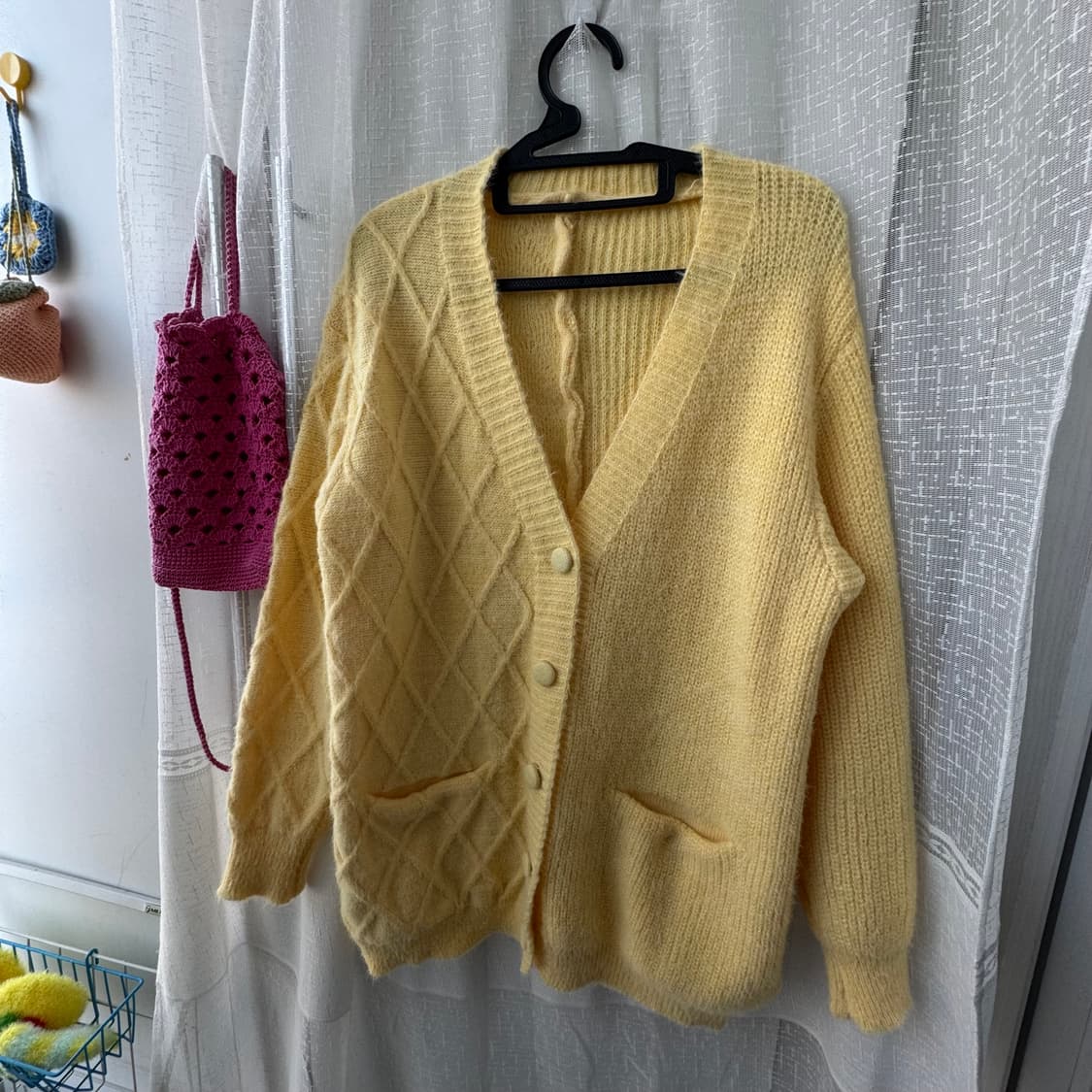 예쁜 노랑 브이넥 니트 루즈핏 가디건 상품이미지2