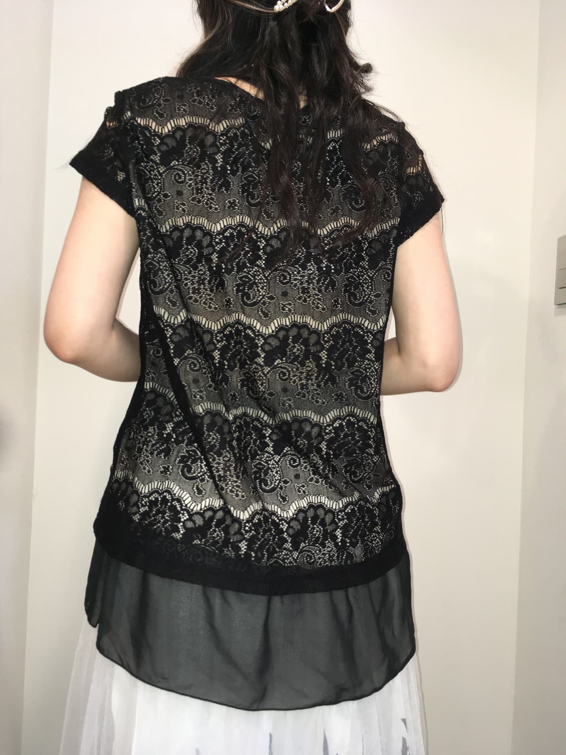 일본 빈티지 블랙 레이스 블라우스 상품이미지9