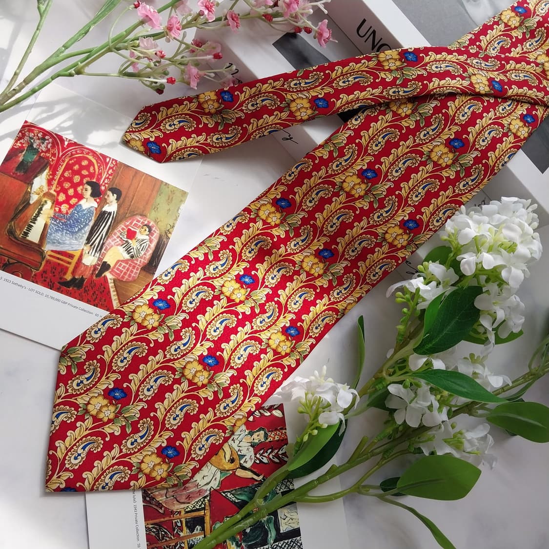 니나리치 레드 페이즐리 플라워 넥타이 9.9cm A+등급 K2338
 상품이미지4