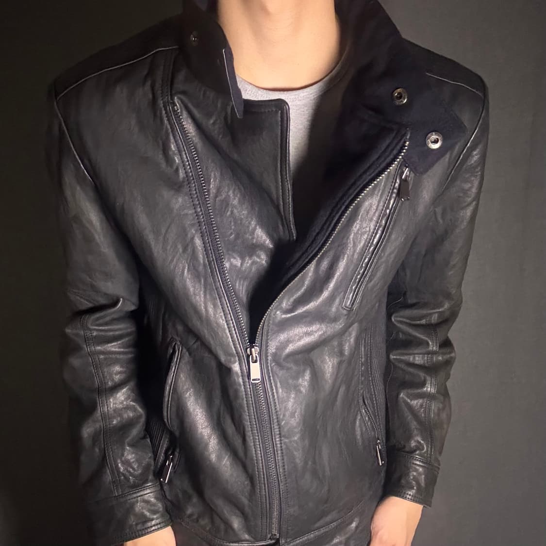 opium 사선 양가죽 자켓 블랙 상품이미지5