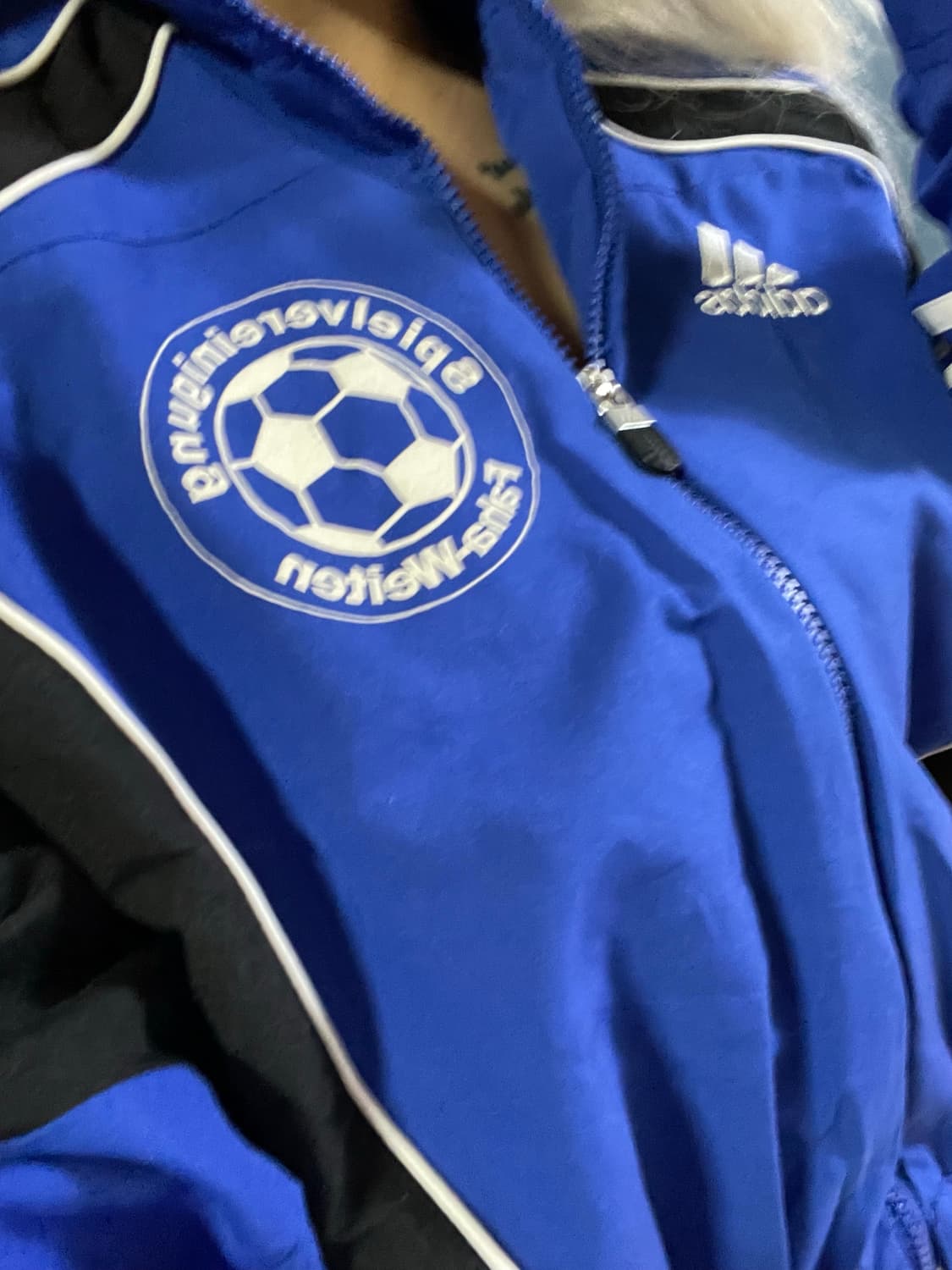 아디다스 블루 파란색 트랙 재킷 바람막이 자켓 블록코어 트레이닝 (착용샷 상품이미지4