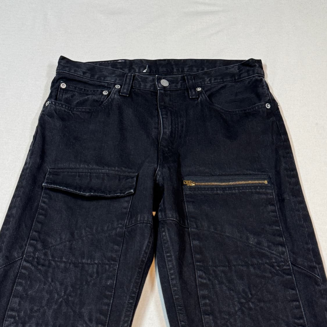 32inch) 코지마 진즈 흑청 데님 모터사이클 팬츠 상품이미지5