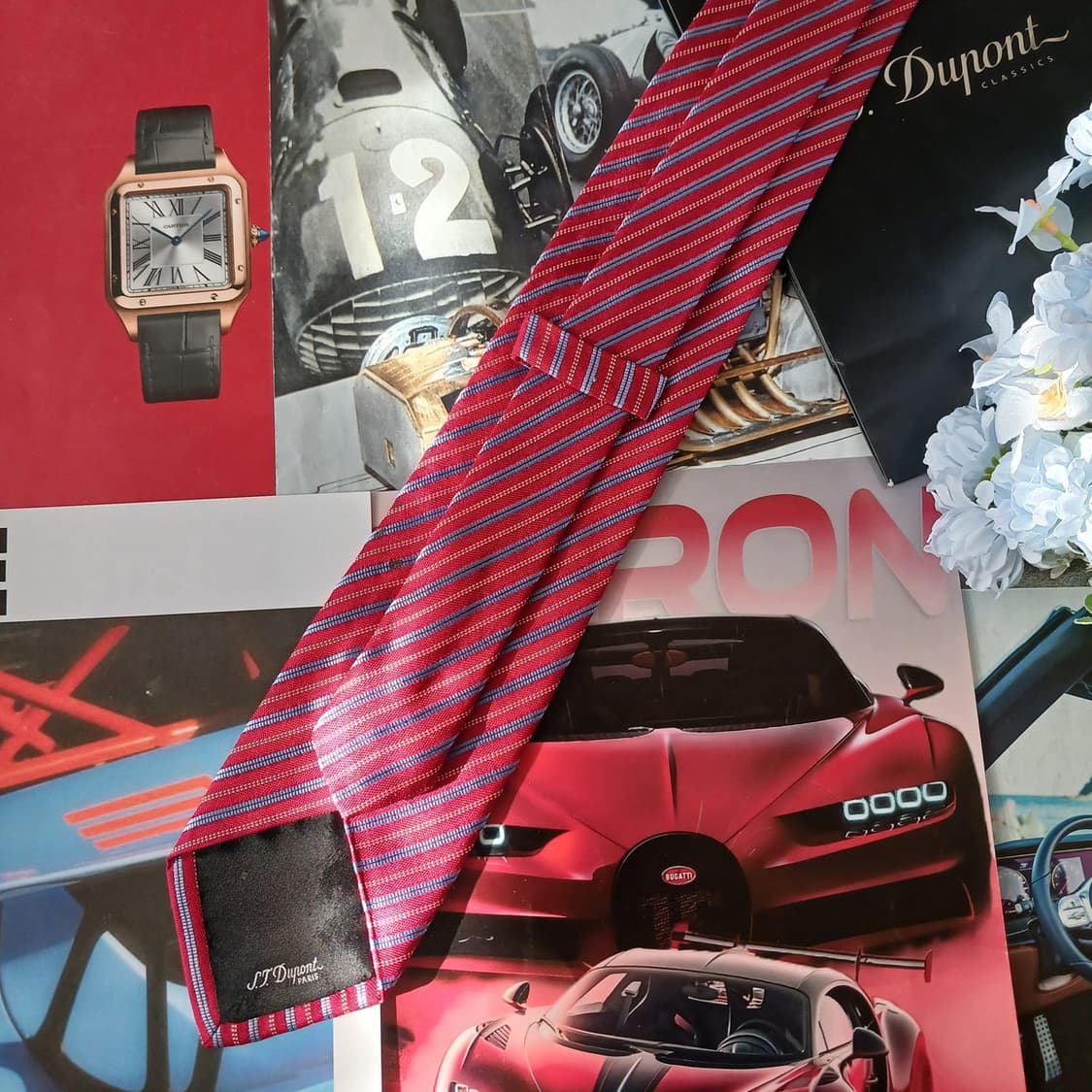 에스 티 듀퐁 실크 레드 스트라이프 넥타이 8.9cm A등급 A19529 상품이미지5